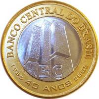  Монета Бразилия 2005 год 1     Биметалл  UNC