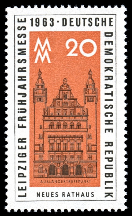 (1963-015) Марка Германия (ГДР) &quot;Новая ратуша&quot;    Ярмарка, Лейпциг III O