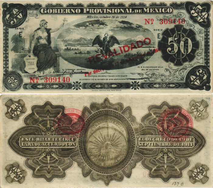(1914) Банкнота Мексика 1914 год 50 песо    VF