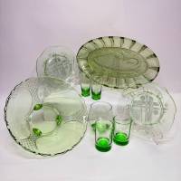 Набор посуды селедочница салатник блюдца стопки стакан 9 предметов зеленое стекло