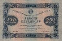 (Колосов И.) Банкнота РСФСР 1923 год 250 рублей  Г.Я. Сокольников 1-й выпуск UNC