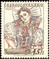 (1957-054) Марка Чехословакия "Пльзень, Богемия"    Народные костюмы II Θ