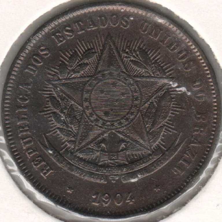 1904 Монета Бразилия 1904 год 20 реалов (рейсов)  Бронза  UNC