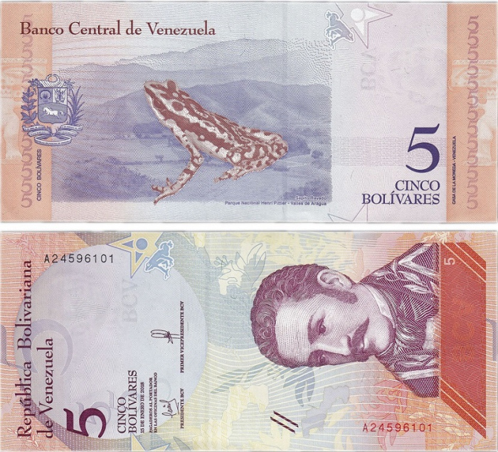 (2018) Банкнота Венесуэла 2018 год 5 боливаров &quot;Хосе Феликс Рибас&quot;   UNC