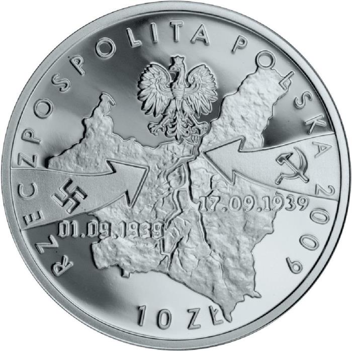 2009 Монета Польша 2009 год 10 злотых 2-я Мировая Война. 70 лет начала  Серебро Ag 925  PROOF