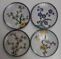 Набор блюдец тарелок, 4 шт, эмаль Клуазонне, Китай, Латунь (Сост. отл)