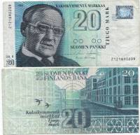 1993 Litt A Банкнота Финляндия 1993 год 20 марок Вяйнё Линна Holkeri - Koivikko  VF