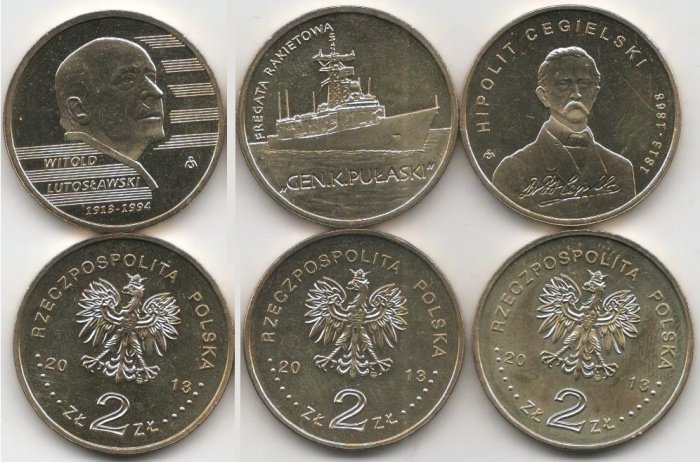 250 251 255 3 монеты по 2 злотых Набор монет Польша 2013 год   UNC