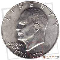 (1976s, Ag) Монета США 1976 год 1 доллар   Эйзенхауэр. Колокол Свободы Серебро Ag 400  VF
