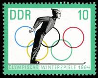 (1963-069) Марка Германия (ГДР) "Прыжки с трамплина (2)"    Зимние ОИ 1964, Инсбрук II Θ