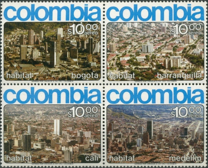 (№1976-1302) Лист марок Колумбия 1976 год &quot;Посмотреть разные города Колумбии&quot;, Гашеный