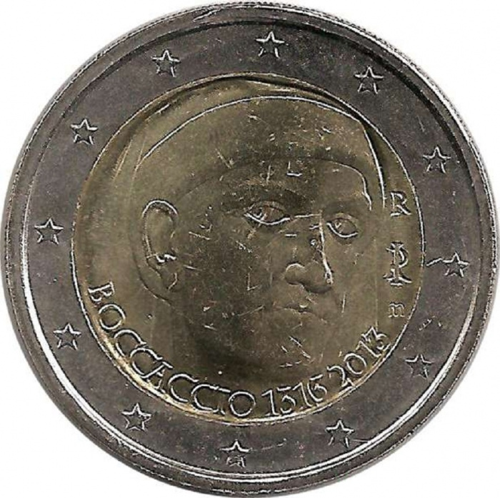 (013) Монета Италия 2013 год 2 евро &quot;Джованни Боккаччо&quot;  Биметалл  XF