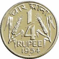 (№1950km5.1) Монета Индия 1950 год frac14; Rupee (небольшой год)