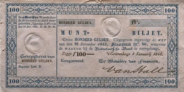 () Банкнота Нидерланды 1846 год 100  &quot;&quot;   UNC