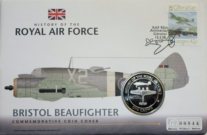 (2008) Монета Гибралтар 2008 год 1 крона &quot;Bristol Beaufighter&quot;   Буклет с маркой