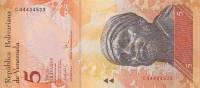 2007 Банкнота Венесуэла 2007 год 5 боливаров Педро Камехо   UNC