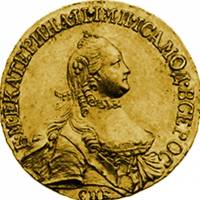 (1765, СПБ TI, плоский чекан) Монета Россия-Финдяндия 1765 год 10 рублей  Тип 1 Золото Au 917  VF