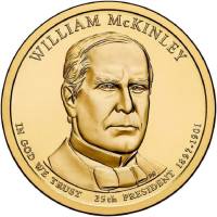 25d Монета США 2013 год 1 доллар Уильям Мак-Кинли 2013 год Латунь  UNC