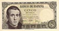 Банкнота Испания 1951 год 5 песет Хаиме Лусиано Бальмес   UNC
