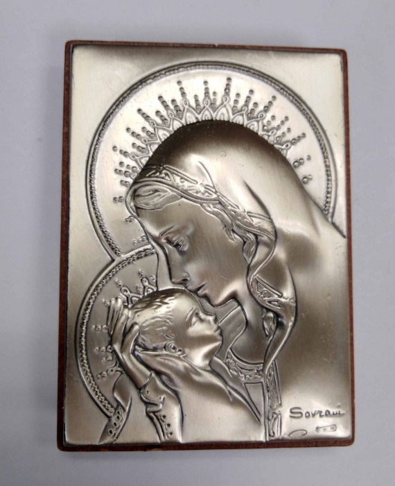 Икона &quot;Богородица с младенцем&quot;, металл, дерево, покр. серебро 925 пр., Кипр, Лефкара (см. фото)