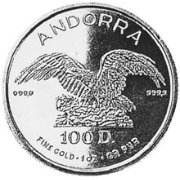 (№1989km79) Монета Андорра 1989 год 100 Diners (Андорра Орел)