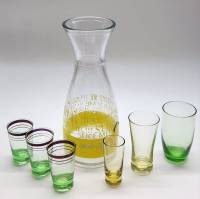 Графин - ваза стопки стаканы цветное желтое зеленое стекло 7 предметов