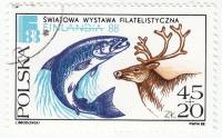 (1988-015) Марка Польша "Лосось и олень"    Международная выставка марок FINLANDIA '88, Хельсинки II