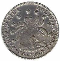 (№1859km123.3) Монета Боливия 1859 год 4 Soles