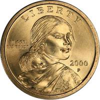 (2000p) Монета США 2000 год 1 доллар "Орёл"  Сакагавея Латунь  UNC