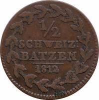 (№1812km9 (graubunden)) Монета Швейцария 1812 год frac12; Batzen