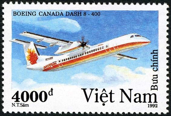 (1992-027) Марка Вьетнам &quot;Боинг-Канада Dash 8-400&quot;    Самолеты III O