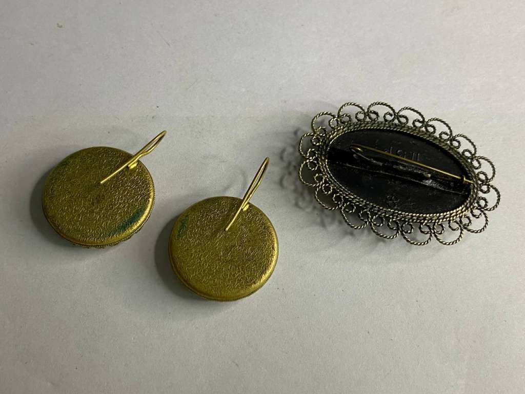 Серьги СССР фарфор Чехия и брошь Жостово
