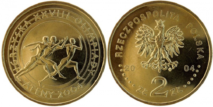 (083) Монета Польша 2004 год 2 злотых &quot;XXVIII Летняя Олимпиада Афины 2004&quot;  Латунь  UNC