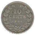 (1904) Монета Нидерланды (Голландия) 1904 год 10 центов "Королева Вильгельмина"  Серебро Ag 640  UNC