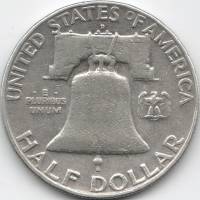 (1958d) Монета США 1958 год 50 центов   Бенджамин Франклин Серебро Ag 900  XF