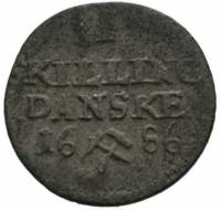 (№1686km152) Монета Норвегия 1686 год 1 Skilling (Кристиан V)