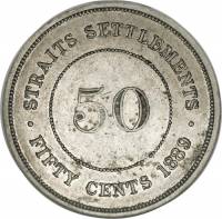 (№1886km13) Монета Стрейтс Сетлментс 1886 год 50 Cents