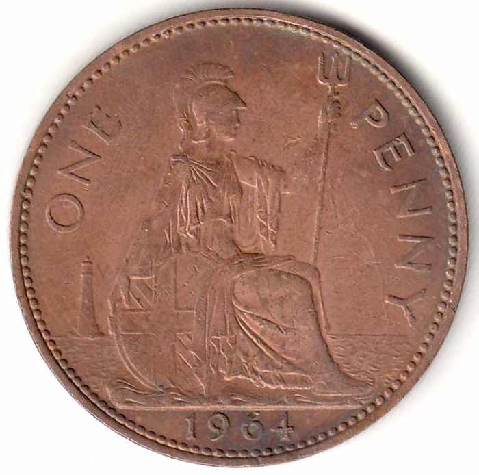 (1964) Монета Великобритания 1964 год 1 пенни &quot;Елизавета II&quot;  Бронза  XF
