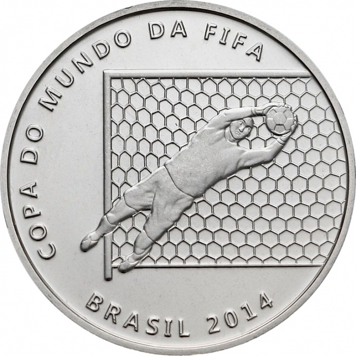 (2014) Монета Бразилия 2014 год 2 реала &quot;Вратарь ловит мяч&quot;  Медь-Никель  PROOF