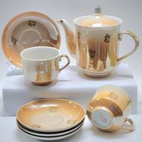 Чайный сервиз Дулево Чайник блюдца чашки 7 предметов фарфор перламутр винтаж СССР 