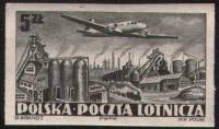 (1952-011a) Марка Польша "Самолет II-12 над заводом" Без перфорации   Авиация (Стандартный выпуск) I