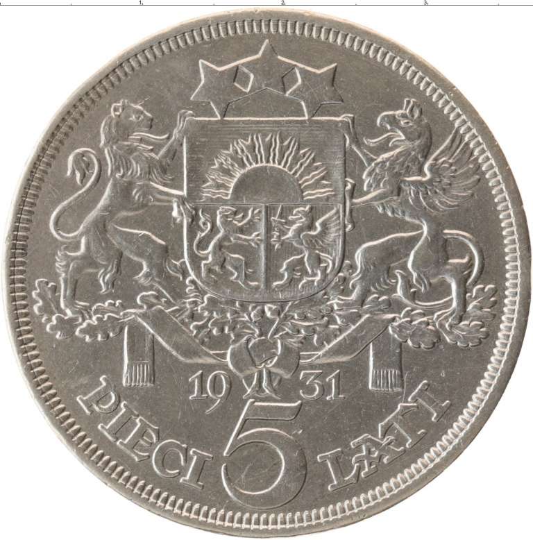 (1931) Монета Латвия 1931 год 5 лат &quot;Милда&quot;  Серебро Ag 835  XF