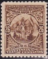 (№1898-183) Марка Сальвадор 1898 год "Аллегория центральноамериканского Союза", Гашеная