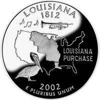 (018s, Ag) Монета США 2002 год 25 центов "Луизиана"  Медь-Никель  PROOF