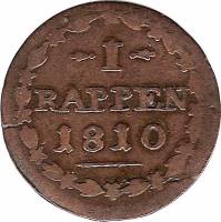 (№1810km18 (aargau)) Монета Швейцария 1810 год 1 Rappen