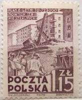 (1951-039) Марка Польша "Строительство дома (Серо-фиолетовая)" , III Θ