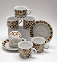 Кофейный сервиз Богдановичи 6 чашек 2 блюдца яркий разноцветный