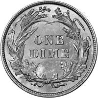 (1896s) Монета США 1896 год 10 центов   Дайм Барбера Серебро Ag 900  VF