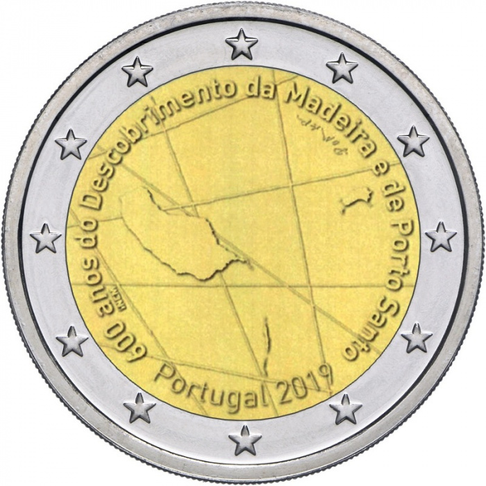 (023) Монета Португалия 2019 год 2 евро &quot;Открытие Мадейры&quot;  Биметалл  UNC