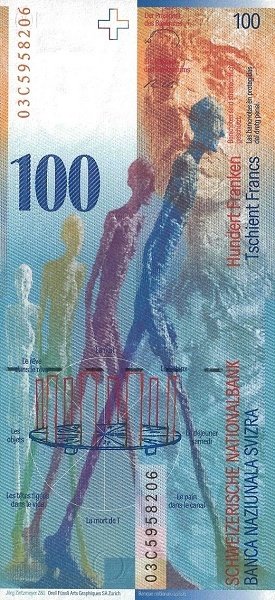 2003 Банкнота Швейцария 2003 год 100 франков Альберто Джакометти Raggenbass - Roth  XF